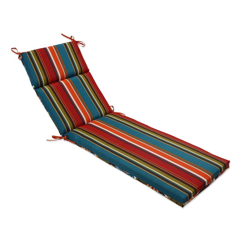 Outdoor Reversible Chaise Lounge Cushion- Brown/Turquoise Floral/Stripe - Pillow Perfect, 3 of 12
