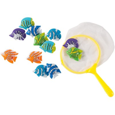 Blue Panda Pool Diving Toys – 13 Pack Underwater Toys Kids, Dive Catch Game, Includes 1 Catching Net 13 Fish, Multicolored