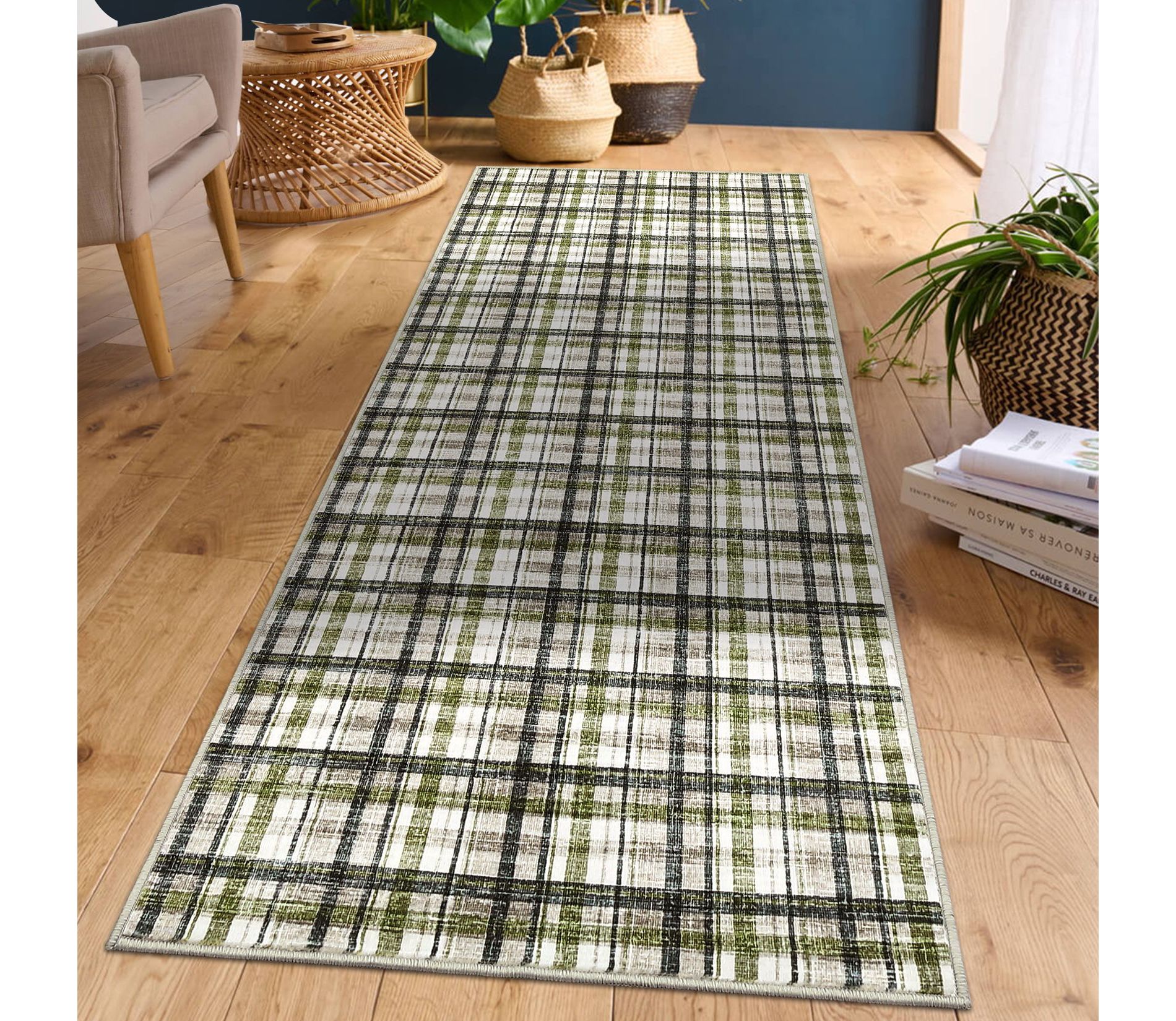 Plaid Washable Rug Area Rug for Bedroom Modern Living Room Rug Non Slip Tartan Large Area Rug Non Shedding Throw Rugs