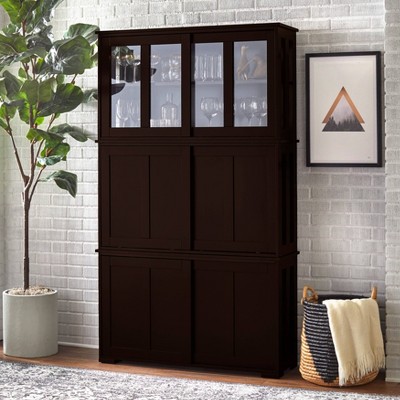 Espresso MDF Freestanding Cabinet with Sliding Glass Doors