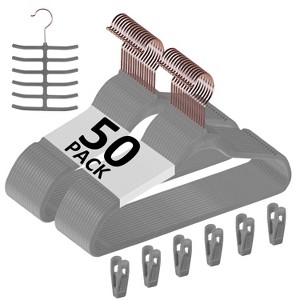 VECELO 30/50/60/100 pk Velvet Clothes Hangers Non Slip & Space-Saving Clothes Hangers with Finger Clips & Tie Rack 9 Color - 1 of 4