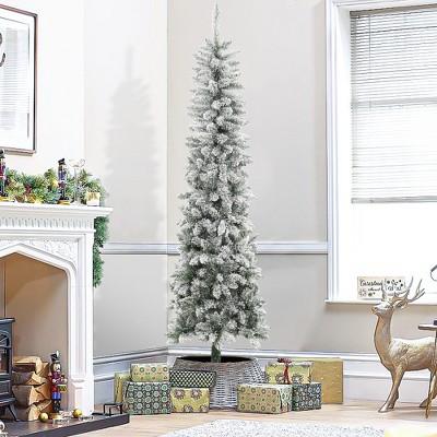 7.4ft Slim Flocked Green PVC Christmas Tree with Metal Stand