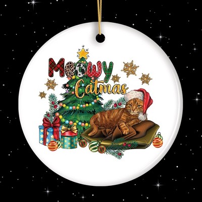 Meowy Catmas Orange Cat Christmas Ornament with Santa Hat