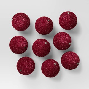 9ct 80mm Christmas Flocked Ball Ornament Set Hot Pink - Wondershop™ - 1 of 4