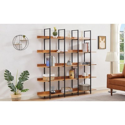 Grungis 5 Tier Decorative Bookshelf with Black Metal Frame,Storage Shelves for Living Room,Bedroom