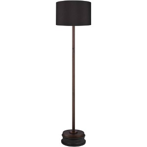 Possini Euro Design Meridian Modern 72" Tall Floor Lamp with Round Riser Oil Rubbed Bronze Light Blaster LED Black Shade for Living Room - 1 of 4