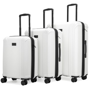 Badgley Mischka Evalyn 3pc Hardside Checked Expandable Spinner Luggage Set  - 1 of 4