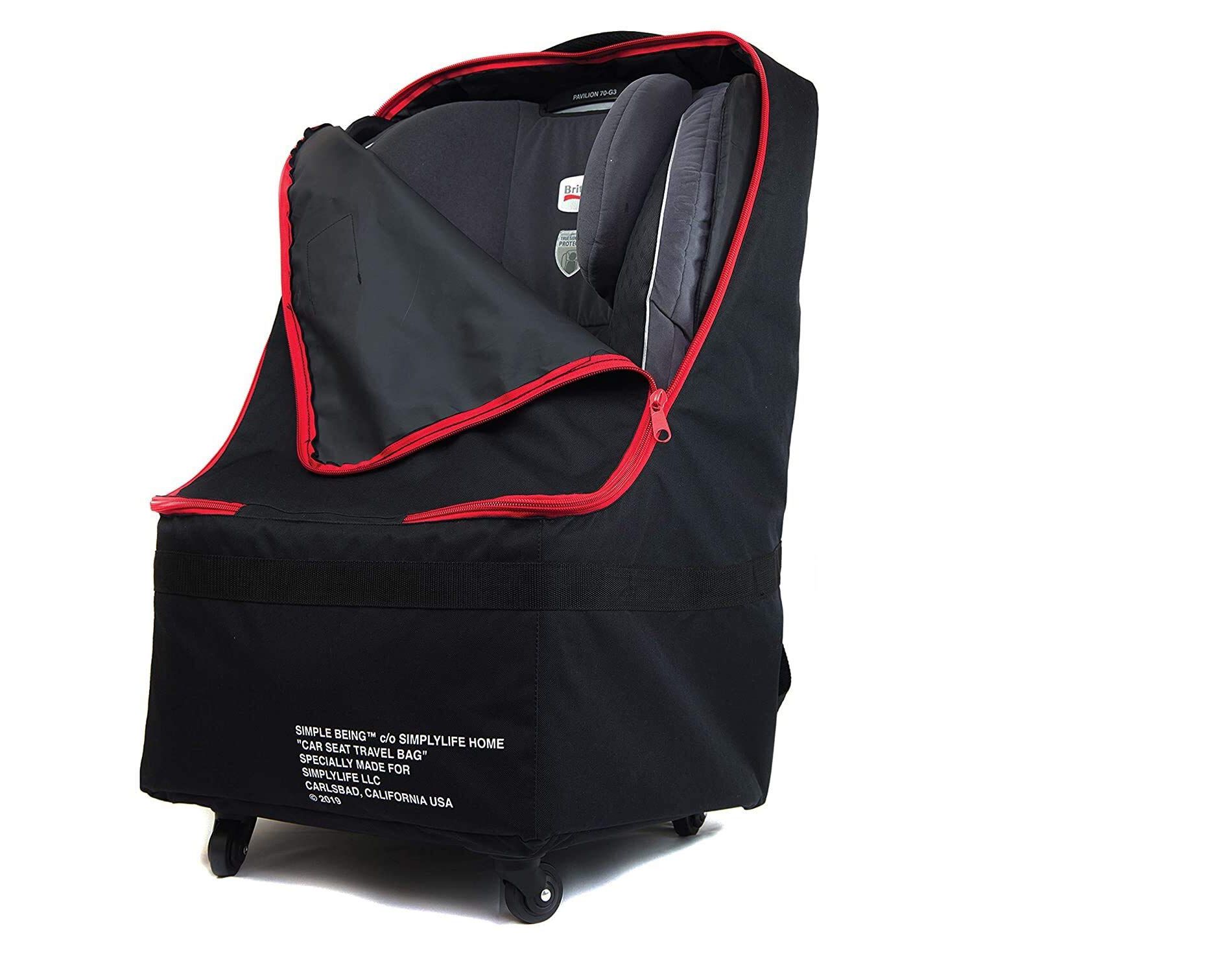 Simple Being Baby Car Seat Travel Bag, Gate Check, Infant Carriers Booster Cover Protector for Air Travel (Black with Wheels)