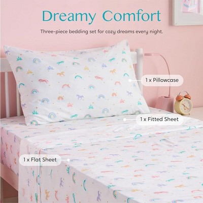 Rainbow and Unicorn Print Microfiber Kids Full Sheet Set