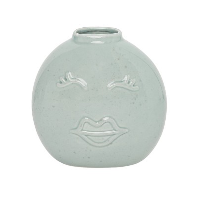Totalee Gift Blue Face Flat Vase Ceramic Blue