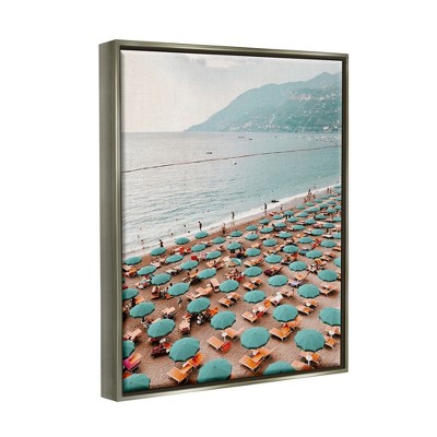 Gray Floater Framed Coastal Beach Umbrellas Canvas Print, 17 x 21