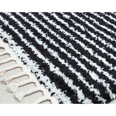 Bennett Black and White Geometric Shag Area Rug