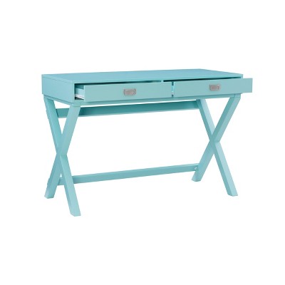 Peggy Blue Wood Writing Desk with Drawers