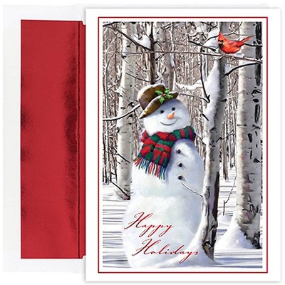 JAM Paper Christmas Cards Set Snowman with Cardinal 18/Pack (526902200)