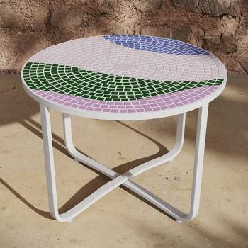 Haven Way Round Havana Mosaic Indoor/Outdoor Accent Table Pink