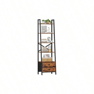 5 - Tier Ladder Shelf with 2 Drawers Narrow Bookshelf Storage Shelves Industrial Bookcase Freestanding Rack Units Bedroom - 1 of 4
