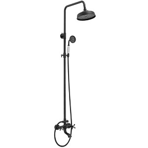 BWE 3-Spray Bathroom Outdoor Wall Bar Shower Kit with Tub Faucet Double Cross Handle in Matte Black - 1 of 4