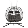 2 Person Outdoor Patio Swing Egg Chair with Stand,Indoor PE Rattan Wicker Hanging Egg Chair,Outdoor Basket Chair with Cushion-Coolbibila - 3 of 4