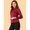 Allegra K Women's Satin Puff Sleeve Stand Collar Work Top - 3 of 4