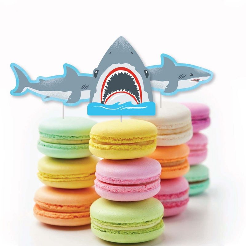 Big Dot of Happiness Shark Zone - Dessert Cupcake Toppers - Jawsome Party or Birthday Party Clear Treat Picks - Set of 24, 5 of 9