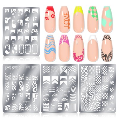 Saviland Nail Stamper Plates: 4PCS French Stamping Plates - Wave Stripes, Reusable Stainless Steel Tools