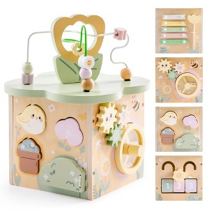 ROBOTIME Baby Activity Gyms, Baby Play Cube Toy with Educational Features, Wooden Activity Cube Toy for Kids' Gift, Yellow, 6"*6"*10.24" - 1 of 4