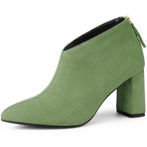 BLISSFUL STEP Pointed Toe Cutout Block Heel Ankle Booties for Women - 1 of 4