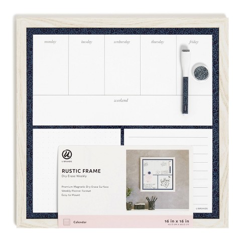 U Brands 16x16 Magnetic Dry Erase Planner Board Rustic White Frame