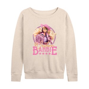 Women's - Barbie - Western Lightweight French Terry Wide Neck Long Sleeve Graphic Shirt - 1 of 4