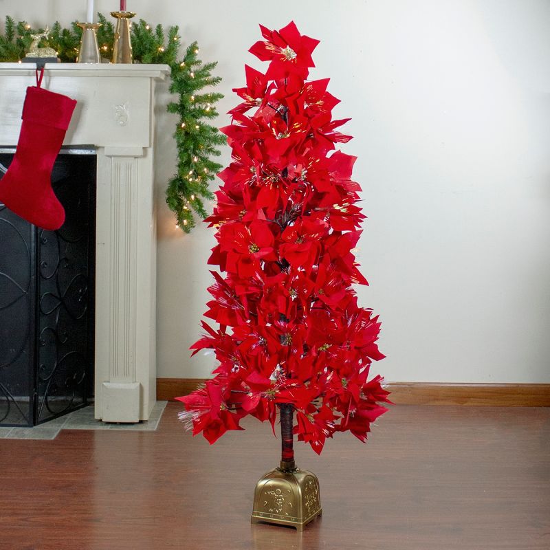 Northlight 4' Prelit Artificial Christmas Tree Fiber Optic Color Changing Red Poinsettia, 3 of 6