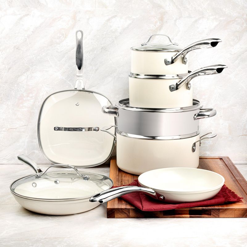 Gotham Steel Cream 12 Piece Ultra Nonstick Ceramic Cookware Set with Stay Cool Handles, 2 of 9