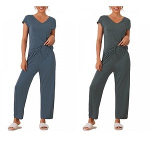 INSPIRE CHIC Women's 2 Pcs Pajama Set Short Sleeve Top with Long Pants Modal Casual Lounge Sets - 1 of 4