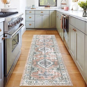Washable Rugs for Living Room, Vintage Medallion Distressed Print Rug Non-Slip Low Pile Rug for Bedroom, Dining Room - 1 of 4