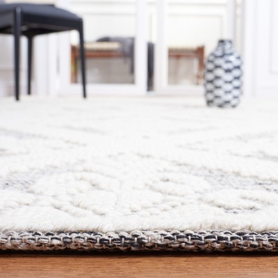 Ivory and Grey Hand-Knotted Wool Square Area Rug