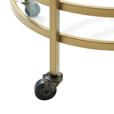 Bailey Modern Round Gold Bar Cart with Tempered Glass Shelves