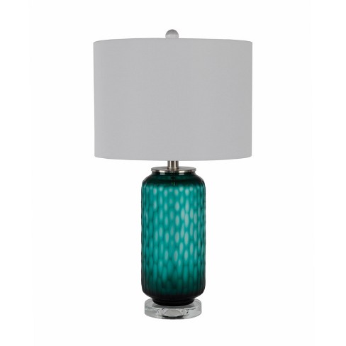 Art Glass Table Lamp With Crystal Base, Emerald Table Lamp