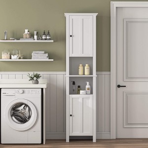 ORRD Bathroom Storage Cabinet with 2 Doors, Wooden Floor Cabinet with 6 Shelves for Living Room, Bedroom, 15.75"x11.81"x66.93", White - 1 of 4