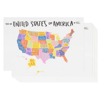 Sustainable Greetings 40-Pack U.S. Map Travel Postcards with 50 States, United States USA Post Cards 4x6 in