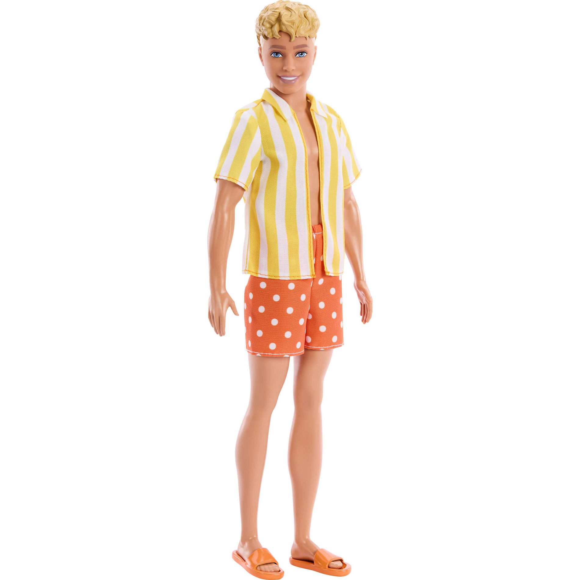 Barbie Fashionistas Style Ken Doll #252 in Orange and Yellow Polka-Dot Shorts Yellow and White Striped Shirt Blond Hair