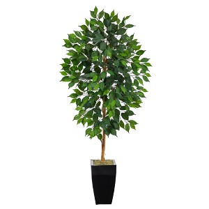 Nearly Natural 4.5-ft Ficus Artificial Tree in Black Metal Planter - 1 of 4