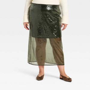 Women's Sequin Midi Skirt - A New Day™ Olive Green - 1 of 3