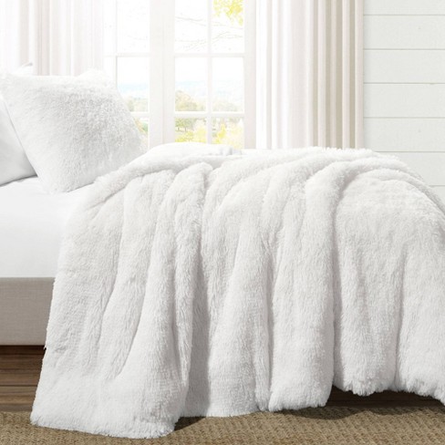3pc Full/queen Emma Faux Fur Comforter Set White - Lush Décor : Target