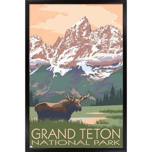 Trends International Lantern Press - Grand Teton Moose & Mountains Framed Wall Poster Prints - 1 of 4