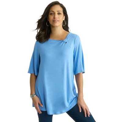 Jessica London Women's Plus Size Asymmetrical Twist Neck Tunic