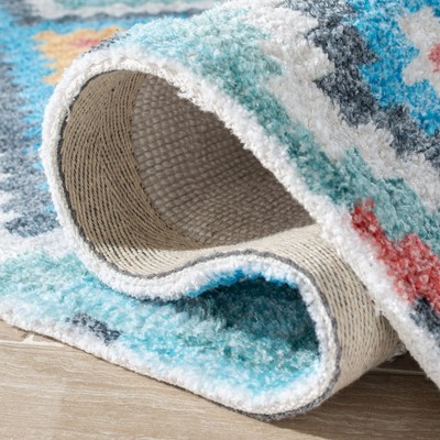 Saffron Blue and Aqua Square Flat Woven Area Rug