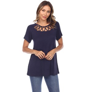 Women's Crisscross Neck Short Sleeve Top - White Mark - 1 of 4