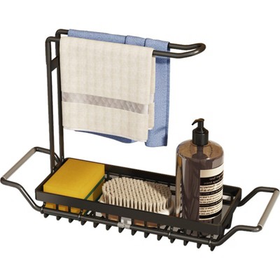 DOMETOUR Sponge Holder for Kitchen Sink Caddy, Stainless Steel Telescopic Sink Storage Rack Holder, Expandable Kitchen Sink Organizer Towel Holder