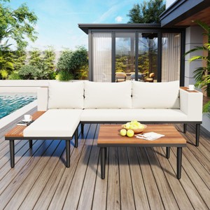 Modern Luxury Patio Sofa Set,Outdoor Patio Conversation Set with Cushions and Coffee Table,L-Shaped Sectional Sofa for Backyard Porch-Coolbibila - 1 of 4