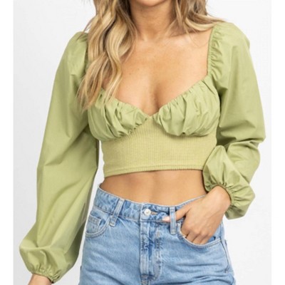 Women's KNIT BODICE POPLIN TOP - Blue Blush