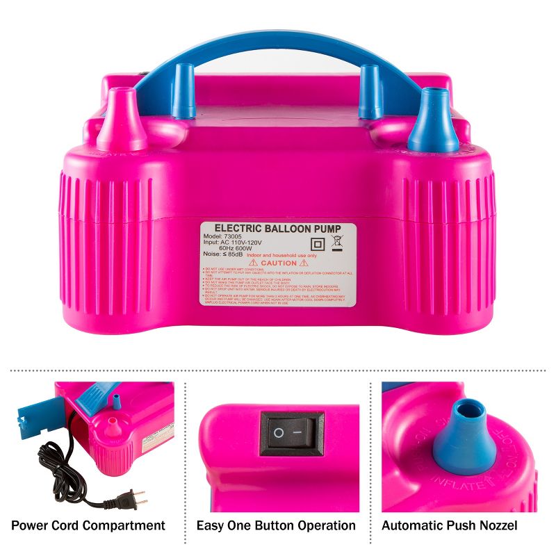 Electric Balloon Pump – Inflates Balloons in 3 Seconds – Lightweight and Portable Balloon Inflator - Pink and Blue, 2 of 10